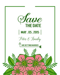 Vector illustration texture pink wreath frame with invitation card wedding