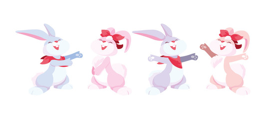 cute rabbits easter characters