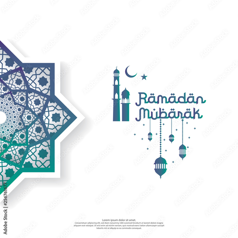 Wall mural ramadan mubarak concept with vector typography and abstract islamic mandala for invitation banner, f