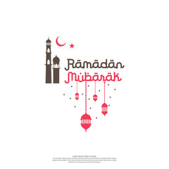 Ramadan Mubarak vector typography for islamic design celebration. Ramadan Kareem or eid greeting concept for invitation Banner or Card Background Vector illustration