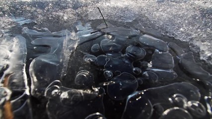 Macro view of air bubbles under thin ice - Powered by Adobe