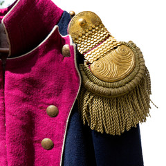 Details of historic military uniform isolated