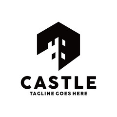 Castle Logotype. Negative Space. Modern And Vintage. Building and Tower. Kingdom Vector Logo Icon Symbol.