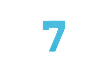 Arabic number 7 symbol of sponge rubber isolated over white background.