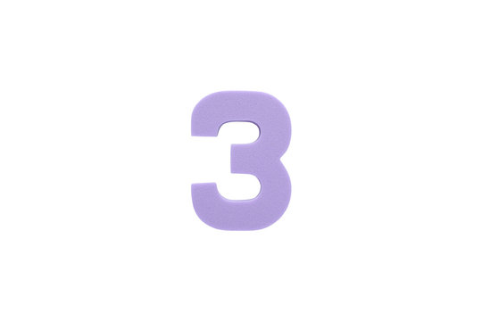 Arabic number 3 symbol of sponge rubber isolated over white background.