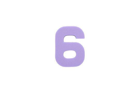 Arabic number 6 symbol of sponge rubber isolated over white background.