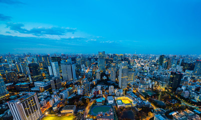 city skyline aerial night view in Tokyo, Japan