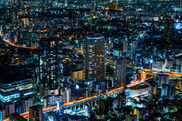 Fototapeta premium city skyline aerial night view in Tokyo, Japan