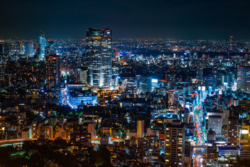 Fototapeta na wymiar city skyline aerial night view in Tokyo, Japan