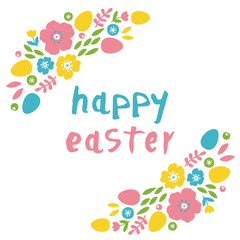 Vector illustration of Happy Easter text. Flat design spring banner of modern calligraphy style. Vector Easter poster background template