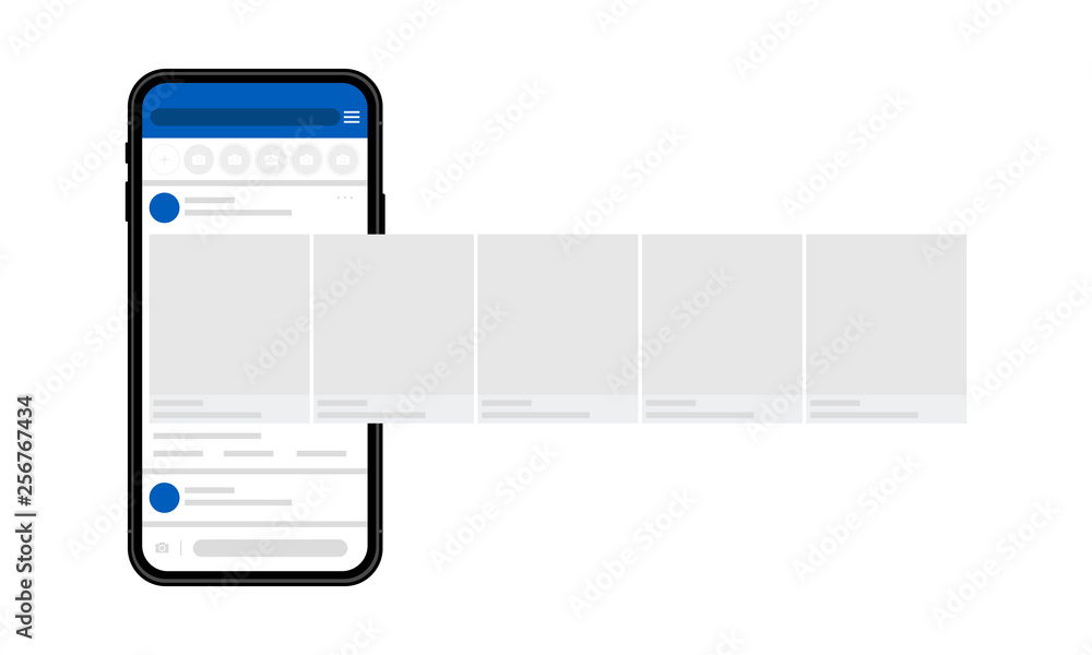 Poster smartphone with interface carousel post on social network. vector illustration