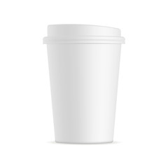 White blank takeaway coffee cup mockup - front view. Vector illustration