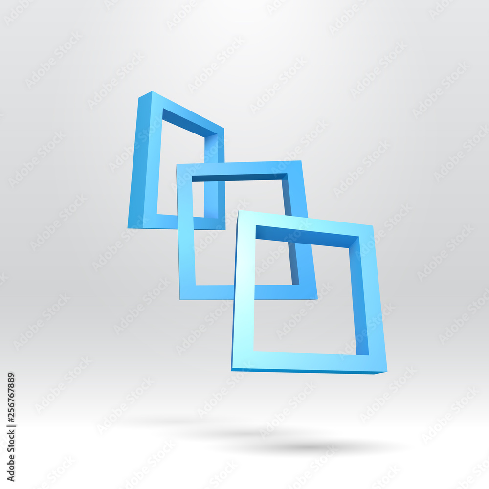 Poster three blue rectangular 3d frames