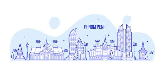 Phnom Penh skyline Cambodia city buildings vector