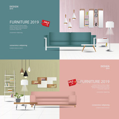 2 Banner 2 Tone Furniture Sale Design Template Vector Illustration
