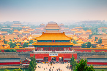 Blick auf die verbotene Stadt vom Jingshan Park in Peking, China