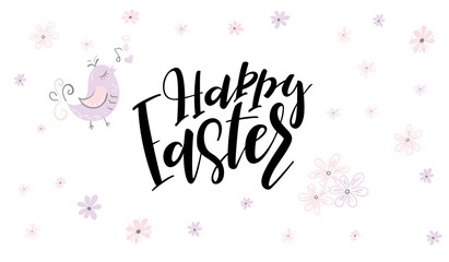 vector hand lettering happy easter phrase with doodle flowers