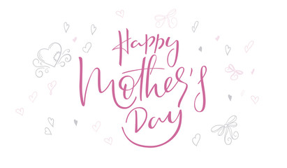 Fototapeta na wymiar vector hand lettering happy mother's day phrase with doodle flowers and hearts