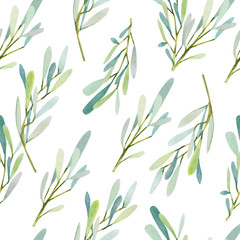 Hand painted watercolor seamless pattern olives branches
