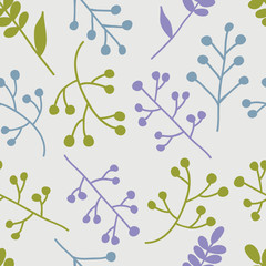 Seamless botanical pattern. Light gray background. Vector illustration.