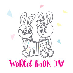 Vector illustration of world Book Day. Text invitation, template. Festive background Inscription typography poster
