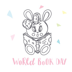 Vector illustration of world Book Day. Text invitation, template. Festive background Inscription typography poster
