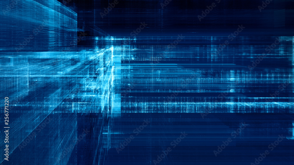 Poster abstract background. digital data visualization. 3d illustration based on fractal graphics. blue ton