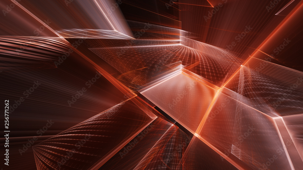 Poster abstract red on black background element. fractal graphics 3d illustration. science or technology co