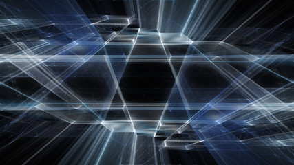 Abstract blue on black background element. Fractal graphics 3d illustration. Science or technology concept.