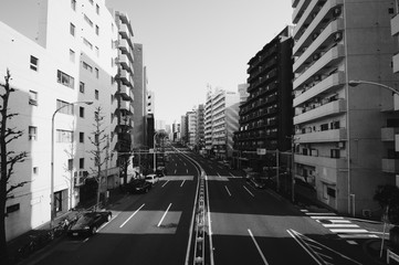 Black and white cityscape in Japan 