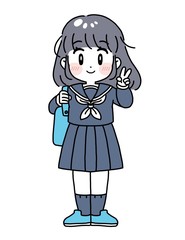 学生　女の子　女子高生　セーラー服　イラスト