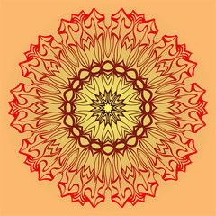 Vector Illustration. Modern Decorative Floral Mandala. Hand Drawn Background. Islam, Arabic, Indian, Ottoman Motifs. Sunrise color
