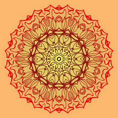 Vector Illustration. Modern Decorative Floral Mandala. Hand Drawn Background. Islam, Arabic, Indian, Ottoman Motifs. Sunrise color