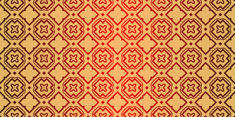 Traditional geometric Ornament. Seamless Vector Pattern. Interior Decoration, Wallpaper, Invitation, Fashion Design. Sunrise red color