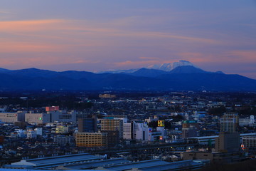 夕焼けの北上市街地