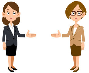 両側で紹介するビジネスウーマンのセット