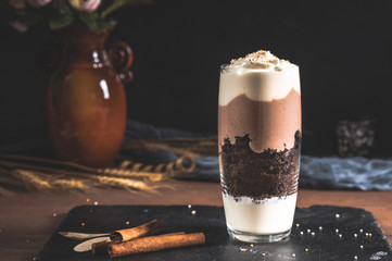 Creamy dessert with chocolate and yogurt