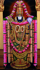 closeup view of Indian Hindu god lord balaji or venkatewara in a temple