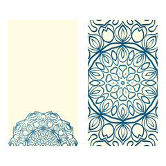 Templates For Greeting And Business Cards. Vector Illustration. Oriental Pattern With. Mandala. Wedding Invitation. Blue milk color