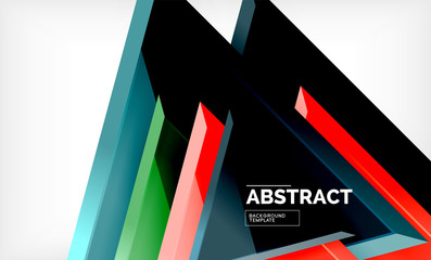 Triangles repetiton geometric abstract background, multicolored glossy triangular shapes, hi-tech poster cover design or web presentation template with copy space