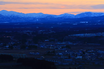 夕焼けの北上市街地