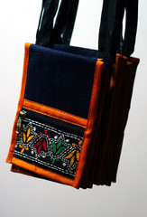 Handmade Indian people hand bags  in display of a shop