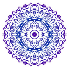 Indian Floral Mandala Pattern. Vector Henna Tattoo Style. Can Be Used For Textile, Greeting Card, Coloring Book, Phone Case Print. Blue purple gradient