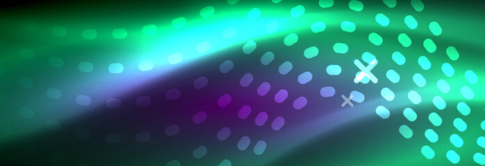 Glowing abstract wave on dark, shiny motion, magic space light. Vector techno abstract background