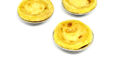 egg custard tart on white background