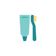 Toothbrush and toothpaste tube flat icon, vector sign, colorful pictogram isolated on white. Dental care symbol, logo illustration. Flat style design