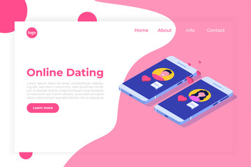 Online dating applications, virtual relationships vector isometric concept.