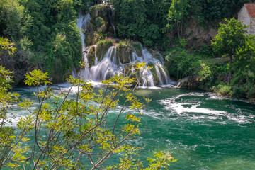 Long exposure photo of beautiful waterfalls at Krka National Park. Croatia