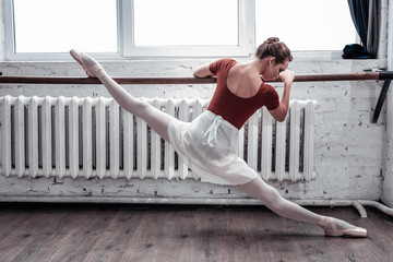 Fototapeta na wymiar Nice attractive ballerina doing the splits in the air