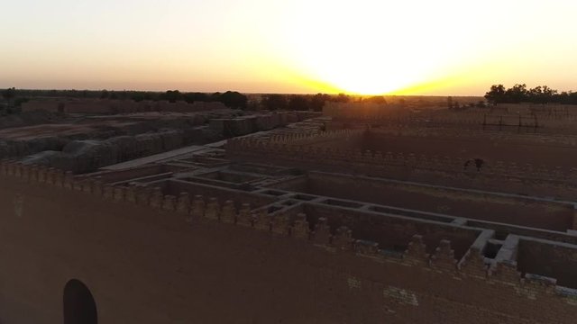 Drone shot of the ancient city of Babylon in Iraq